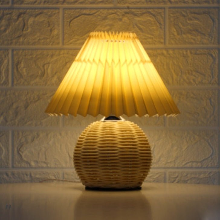 Pleated Lamp with Ceramic, Wood or Rattan Base - Rumi Living