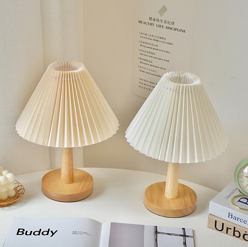 Pleated Lamp with Ceramic, Wood or Rattan Base - Rumi Living