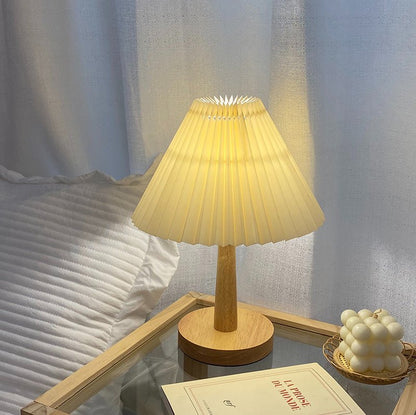 Pleated Lamp with Ceramic, Wood or Rattan Base - Rumi Living