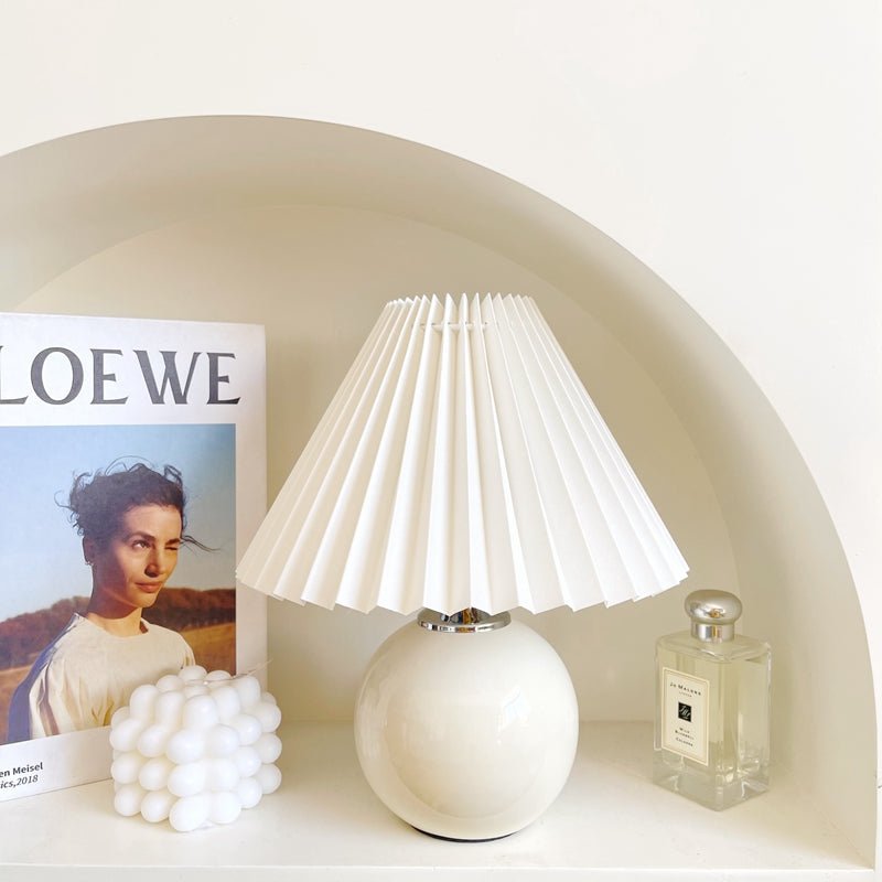 Pleated Lamp with Ceramic, Wood or Rattan Base - Rumi Living