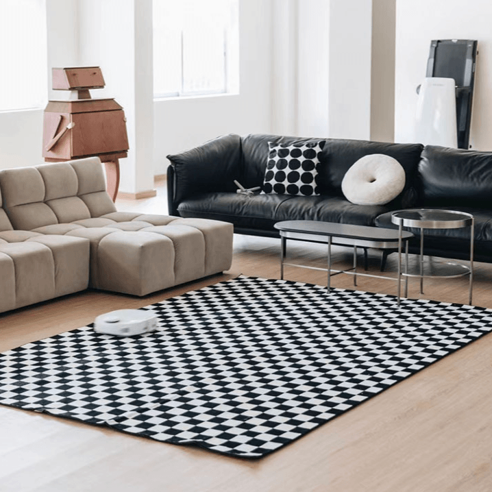Handmade Retro Checkered Checkerboard Rug - Rumi Living