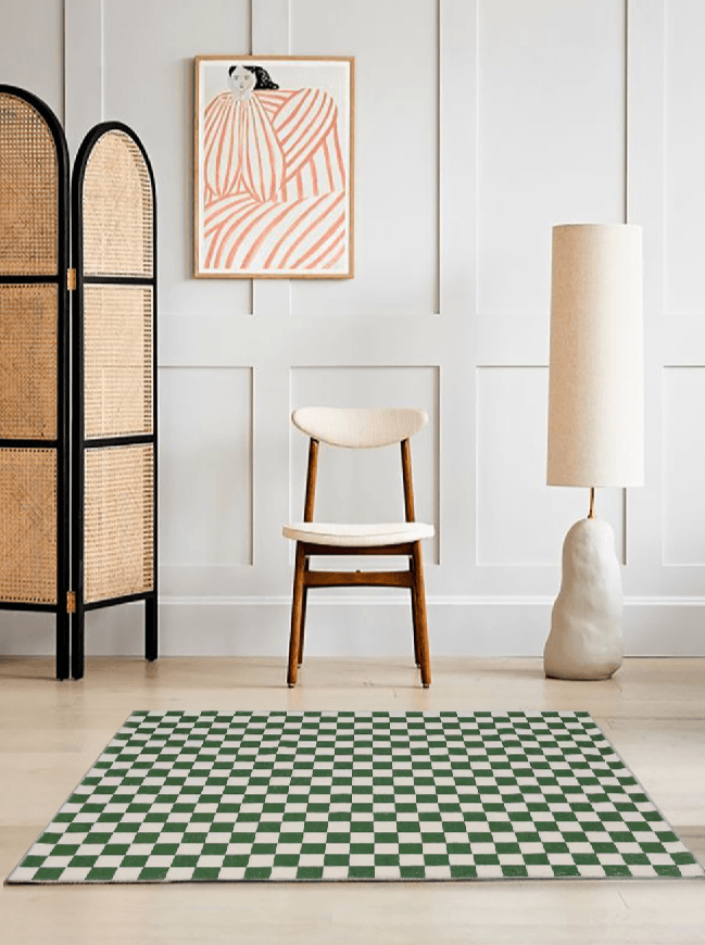 90s Checkared Rug Handmade Retro Checkered Checkerboard Rug - Rumi Living